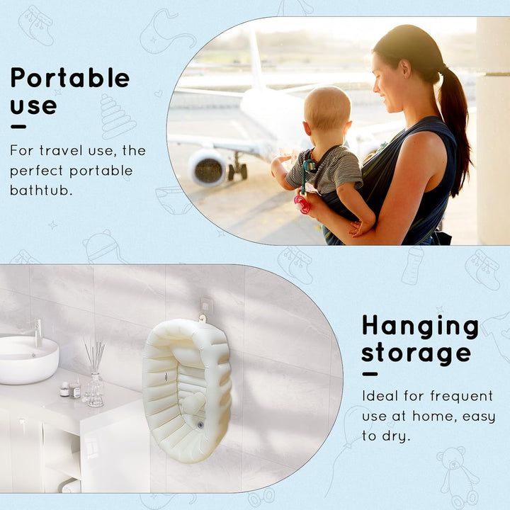 Inflatable Baby Bath, Portable Foldable Travel Bath Tub, Collapsible Non-Slip Infant Bath Tubs Baby Essentials for Newborn Mini Air Swimming Pool Bathtubs for Toddler Boys and Girls 0-12 Months