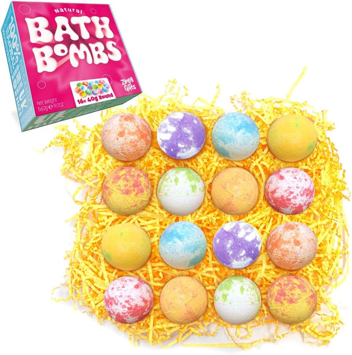 ZIMPLI - 8 X UK Made Value Bath Bombs, Birthday Gift Set for Women, Xmas Presents for Her, Girlfriend, Mum, Hamper, Beauty Spa