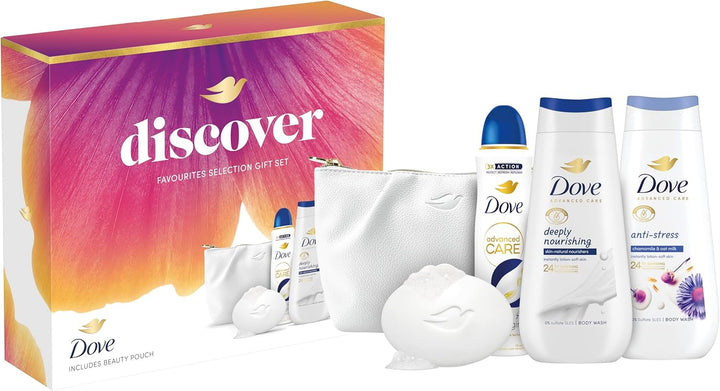 Discover Favourites Selection Gift Set with Two Body Washes, an Anti-Perspirant, a Beauty Bar and a Beauty Pouch Perfect Gifts for Her 4 Piece