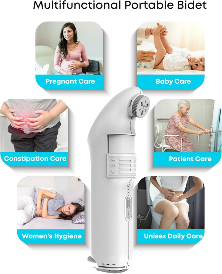 Electric Portable Bidet Sprayer – 2.5L Handheld Travel Shattaf, Strong Pressure Toilet Spray, Rechargeable 1600Mah Battery, USB-C Charging – Home, Camping & Outdoor Hygiene (White, JP-239B)