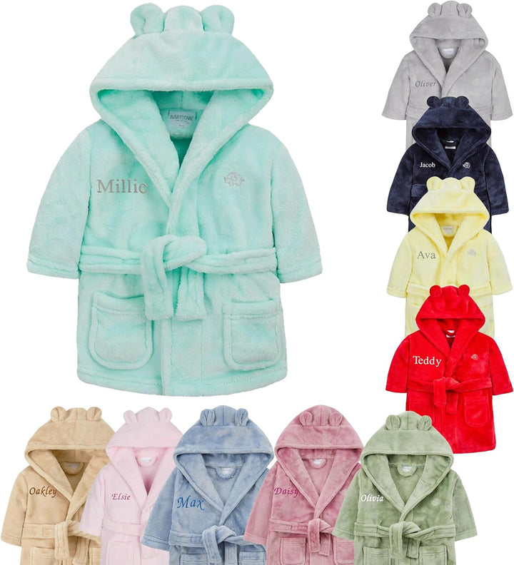 Baby Girl Boy Personalised Dressing Gown Robe Bathrobe Hooded Bear Ear