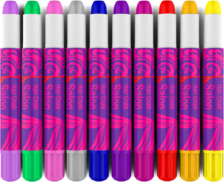 Hair Chalk Gift for Girls - 10 Temporary Non-Toxic Easy Washable Hair Dye Colourful, Metallic, Glitter Pens - Great Games Birthday Girls