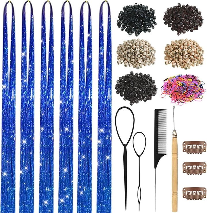 Hair Tinsel,18 Colors Hair Tinsel Kit for Girls 7600 Strands Fairy Tinsel Hair Extensions Holographic Hair Tinsel Heat Resistant Colored Hair Glitter Christmas Party Festival