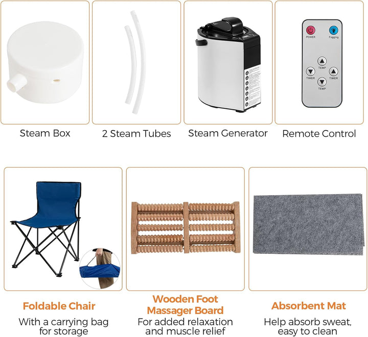 Portable Steam Sauna, Full Size Home Personal Sauna Tent with 3L 1000W Steamer, Remote Control, Folding Chair, Foot Massager Board, Foldable Full Body Steam Spa (Black)