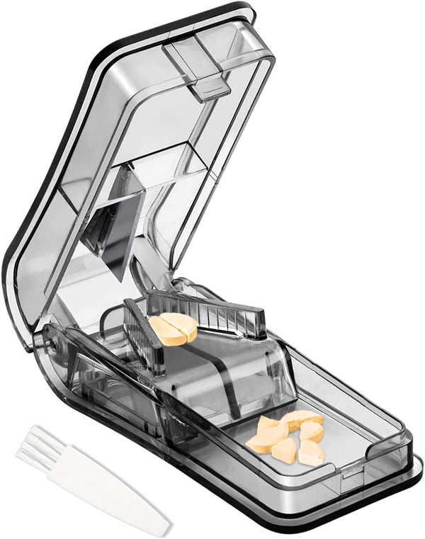 Pill Tablet Cutter for Small or Large Pills, Pill Splitter with Blade for Pills and Tablets Cut in Half Quarter (Black)