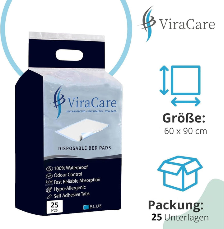 25 X Incontinence Bed Pads | Disposable Bed Pads | Bed Protectors for Incontinence | Size 60X90Cm | with Self-Adhesive Sticker Tabs | Bed Mats Disposable | (1 Pack of 25)
