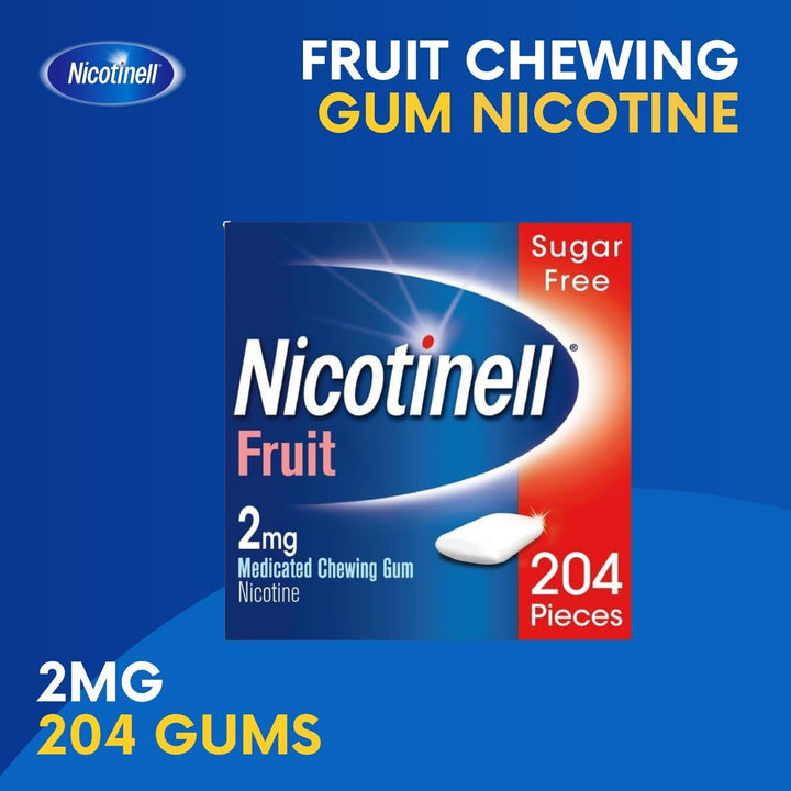 Fruit Gum 2Mg (204 Pieces), Stop Smoking Aid, Sugar Free Nicotine Gum, Mild Fruit Flavour, 2Mg Regular Strength for Light Smokers, Quit Smoking Aid