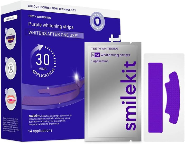 ® V34 Instant Teeth Whitening Strips | Teeth Whitening Kit | Teeth Strip | Teeth Whiteners | Powder Alternative | UK Supplier | Pack of 28 Strips, 14 Treatments