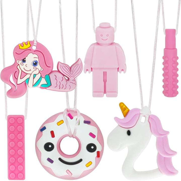 6PCS Sensory Chew Necklace, Teether Chew Toys Safety Food Grade Silicone for Kids Toddlers ADHD, Autistic, Biting Needs, Oral Motor Teether Chew Pendant Toy with Adjustable Buckle for Baby Boys(Green)