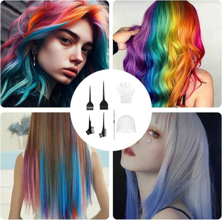 1 Pcs Silicone Pre-Punched Hair Highlighting Cap for Colouring and Streaking, with 5 Coloring Brushes and 1 Needle, for Salon Use.