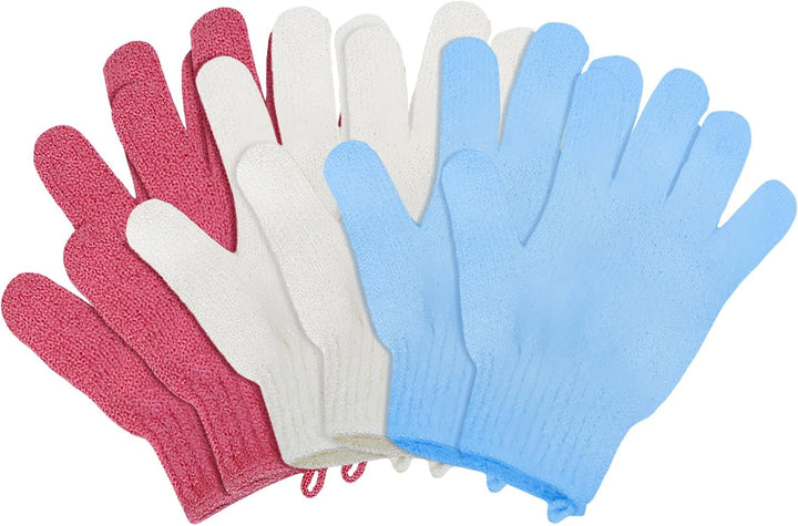 Exfoliating Gloves，6Pcs Bath and Body Exfoliator Mitts，Bamboo Shower Gloves ，Scrubs Away Ingrown Hair and Dead Skin，For Shower, Spa, Massage and Dead Skin Cell Remover Loofah（Blue+Green+Pink）