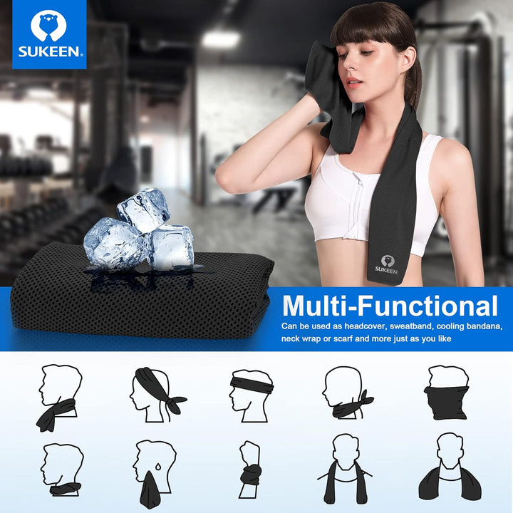 Cooling Towel 4 Pack - Stay Cool Ice Towels for Neck, Gym Use - Men and Women (2 Grey, 2 Black)