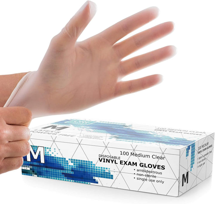 Clear Vinyl Gloves (Box of 100) (Medium)