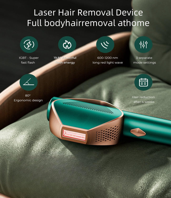 Laser Hair Removal Device, 600-1200NM IPL Hair Removal Device, 0.8S Rapid Flash IGBT, Max 19.8J, Unlimited Flashes, 3 Energy Modes Hair Removal Device for Women, Body, Armpits, Bikini