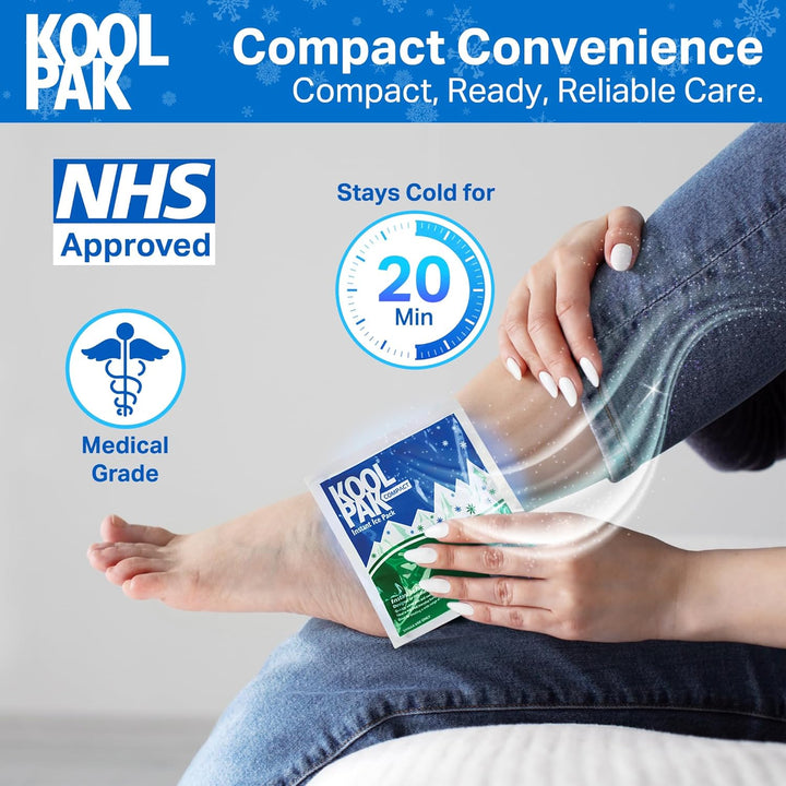 Compact Instant Ice Packs - 15X15Cm Cold Therapy Packs for Injuries & Pain Relief - Quick Squeeze Activation, Single Use - Stays Cold for 20 Minutes - First Aid Essential (20 Pack)