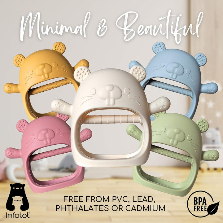 ® Teething Toys for Baby Gifts – Chipmunk Silicone Mitten Teether, Soothing Glove for Infants, Baby Toys 0-6 Months, Soft Chewable Teether Toy to Prevent Finger Sucking, CM Blue