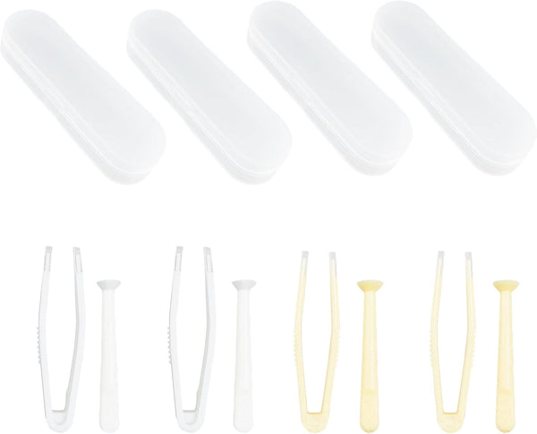 4 Pack Contact Lens Remover and Inserter Tool for Soft Lenses, Portable Contact Lens Applicator with Tweezers & Storage Case for Outgoing, Travelling - White & Yellow