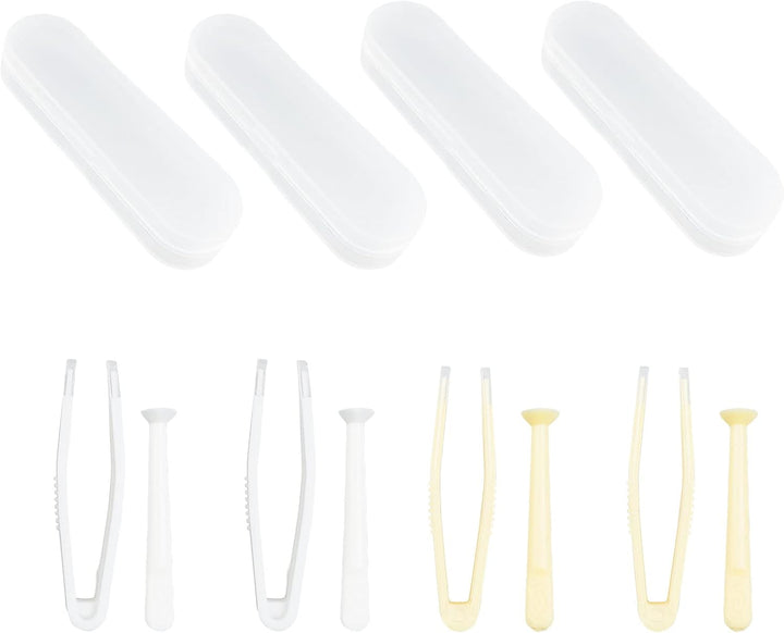 4 Pack Contact Lens Remover and Inserter Tool for Soft Lenses, Portable Contact Lens Applicator with Tweezers & Storage Case for Outgoing, Travelling - White & Yellow