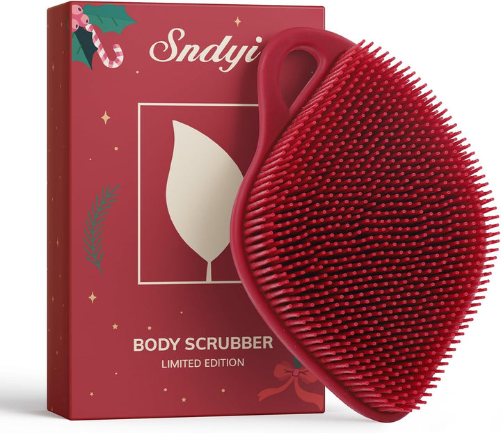 Silicone Body Scrubber, Gentle Exfoliating Shower Scrubber for Sensitive Skin, Leaf Shaped Silicone Loofah Body Brush with Lathering Bristles, Oatmeal