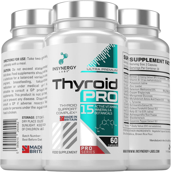 Thyroid Support Complex Thyroid Pro for Women and Men – Energy, Focus, Tiredness & Fatigue – L Tyrosine, Ashwagandha, Vitamin B12, 60 Vegan Capsules Thyroid Supplement