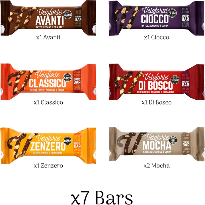 Energy & Protein Bars - Cycling, Running, Endurance Nutrition. Natural Ingredients, Great Taste Award Gold, Dairy-Free, Gluten-Free, Healthy Fibre, Vegan & Vegetarian (7 Bars Variety Pack)