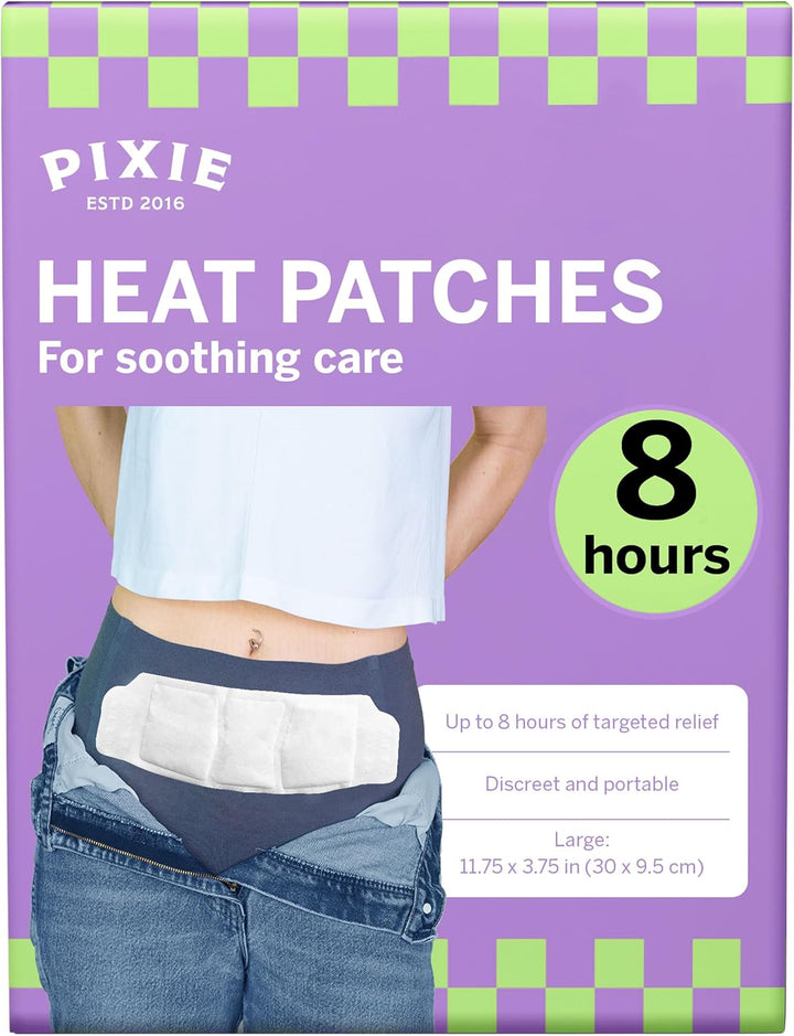 Pixie Period Cramps Menstrual Pain Relief Heat Patches - Lower Abdominal & Back Soothing Therapy - Natural Alternative to Lidocaine ICY Hot - up to 8 Hours - 6 Count Discreet Disposable Heat Pads