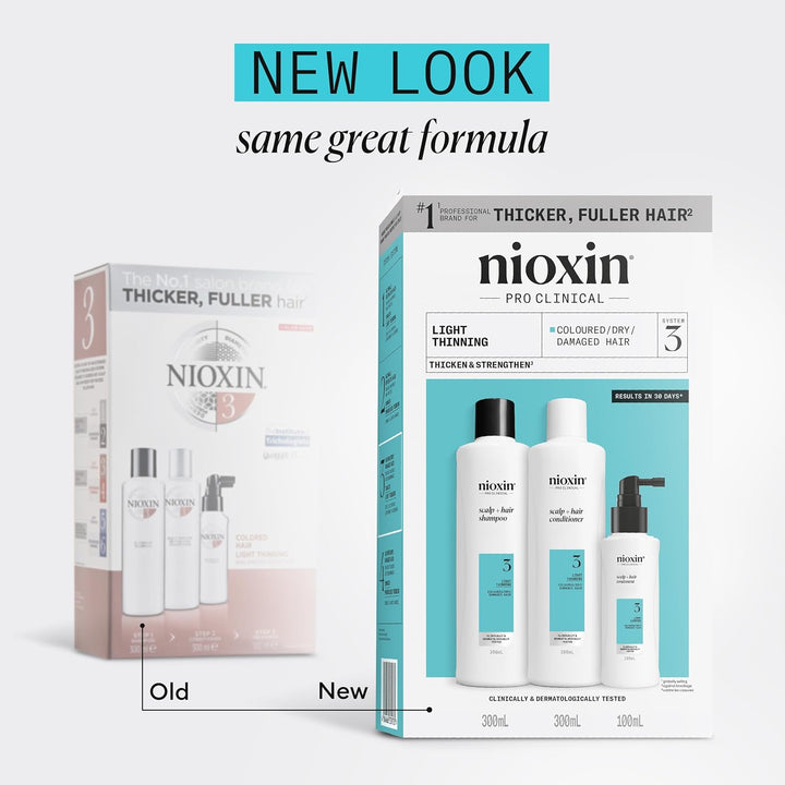 Nioxin System 3 - Hair Thickening System for Damaged Hair with Light Thinning - Biotin & Niacinamide - Shampoo, Conditioner, Serum