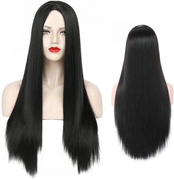 29.5" 75Cm Long Black Wigs for Women Long Straight Synthetic Black Wigs for Party Cosplay Halloween Anime((B-Black)