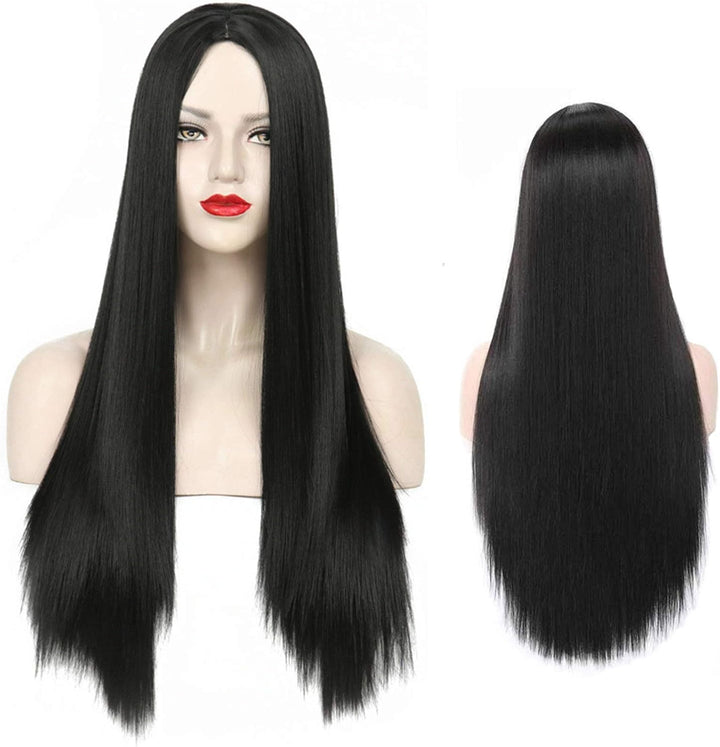 29.5" 75Cm Long Black Wigs for Women Long Straight Synthetic Black Wigs for Party Cosplay Halloween Anime((B-Black)