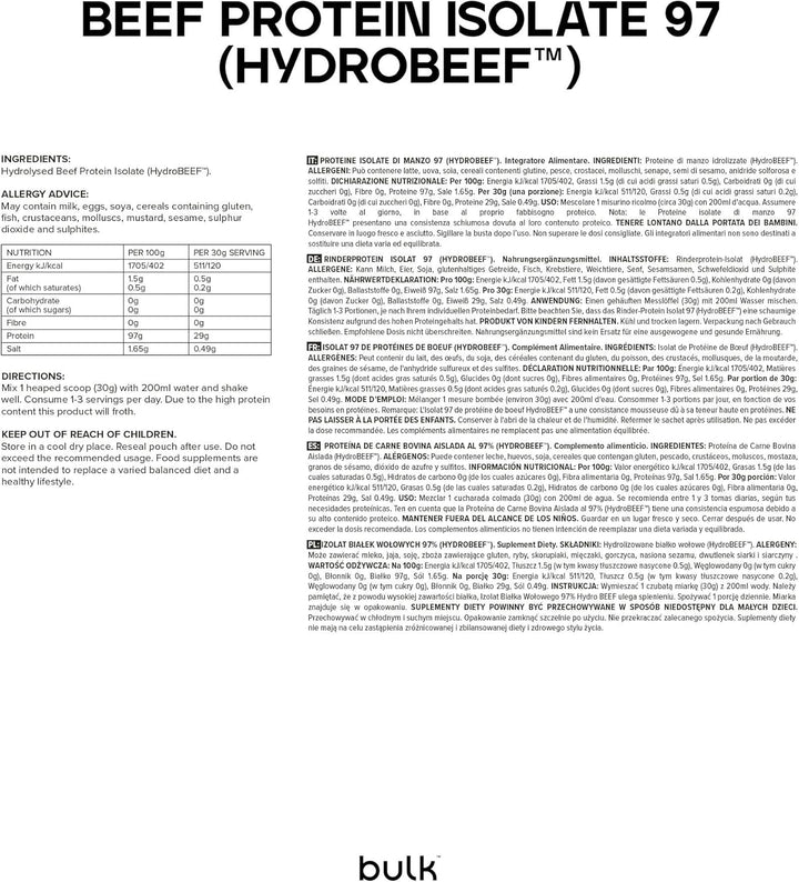 Beef Protein Isolate 97, Protein Shake, Unflavoured, 1 Kg, 33 Servings, Packaging May Vary