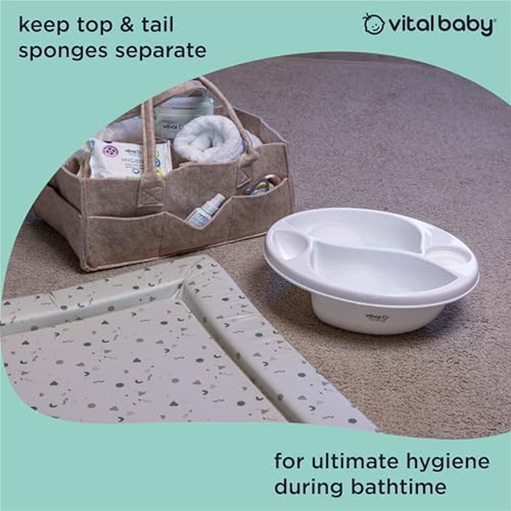 Perfectly Simple Top & Tail Bowl, Everyday Basic Top & Tail Bowl for Baby'S Baths, 2 Seperate Areas for Top and Tail Sponges, Ergonomic Design, Lightweight & Portable, 0M+, White