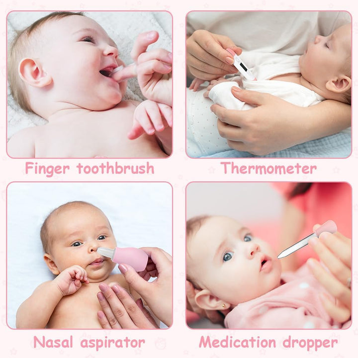 Baby Healthcare and Grooming Kit, Newborn Baby Care Accessories with Hair Brush, Comb, Nail Clippers, Thermometer, for Newborn Girls Boys(14 in 1, Pink)