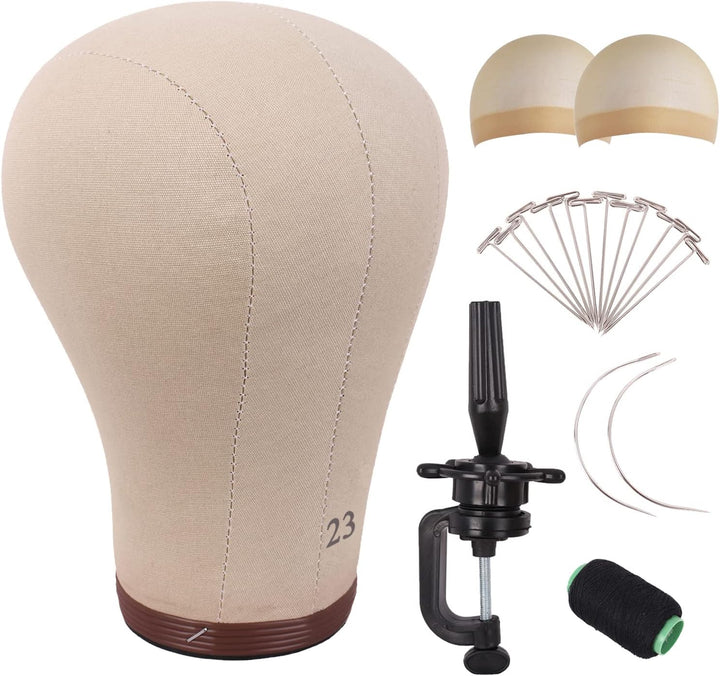 Wig Head Cork Canvas Block Head for Making Wigs Mannequin Head with Stand Head Pins (22 Inch, Brown/Beige)