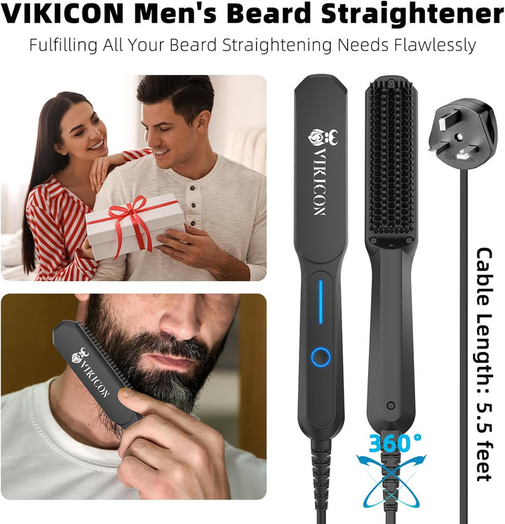 Beard Straightener Comb for Men, Professional Beard Hair Straightening Heated Brush W/Anti-Scald, 3 Temperatures & LCD Display, Portable Ionic Hot Comb with Travel Bag, Gifts for Men