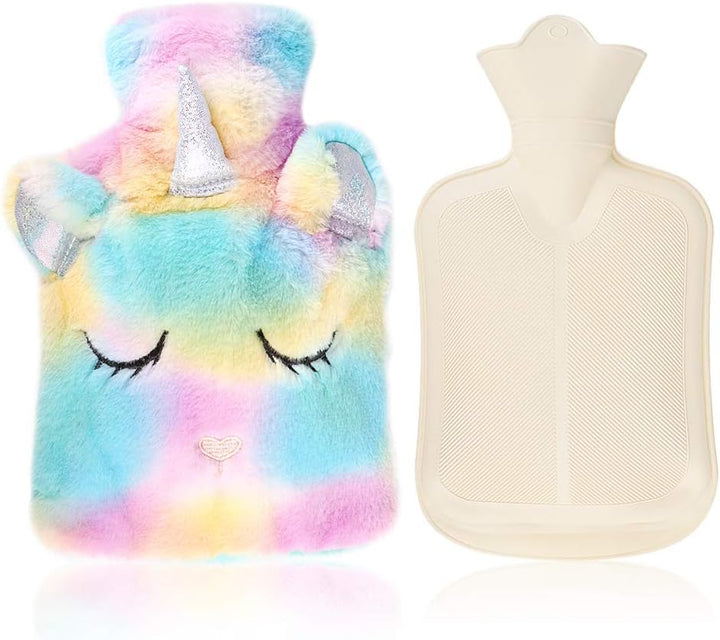 Hot Water Bottle with Cover,Removeable & Washable Soft Unicorn Bottle Cover,Natural Rubber 1 L (Yellow)