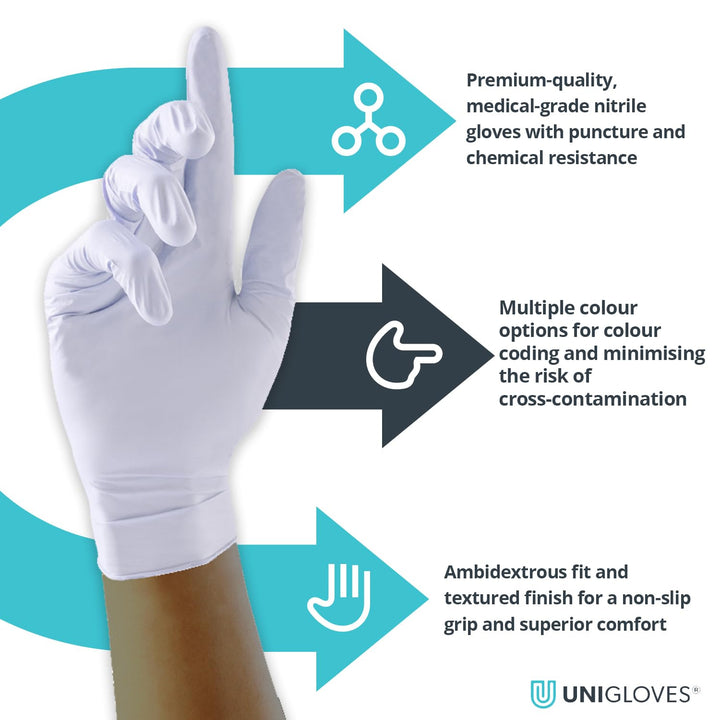 White Pearl Nitrile Examination Gloves - Multipurpose, Powder Free and Latex Free Disposable Gloves - Box of 100 Gloves, White, Medium (GP0023)