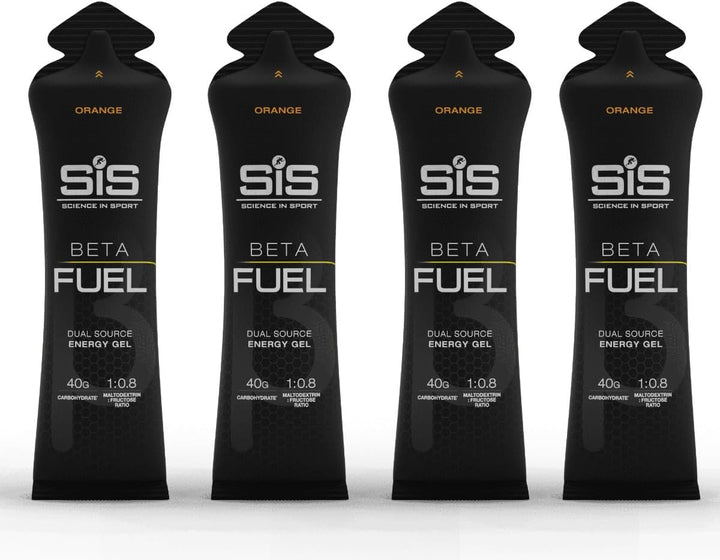 SIS Beta Fuel Energy Gels for Cycling Running Triathlon - Dual-Source Carbohydrate Blend - 40 G of Carbs - Gluten-Free - Informed Sport Certified - 4 Pack (4 Pack, 2 Orange / 2 Strawberry Lime)