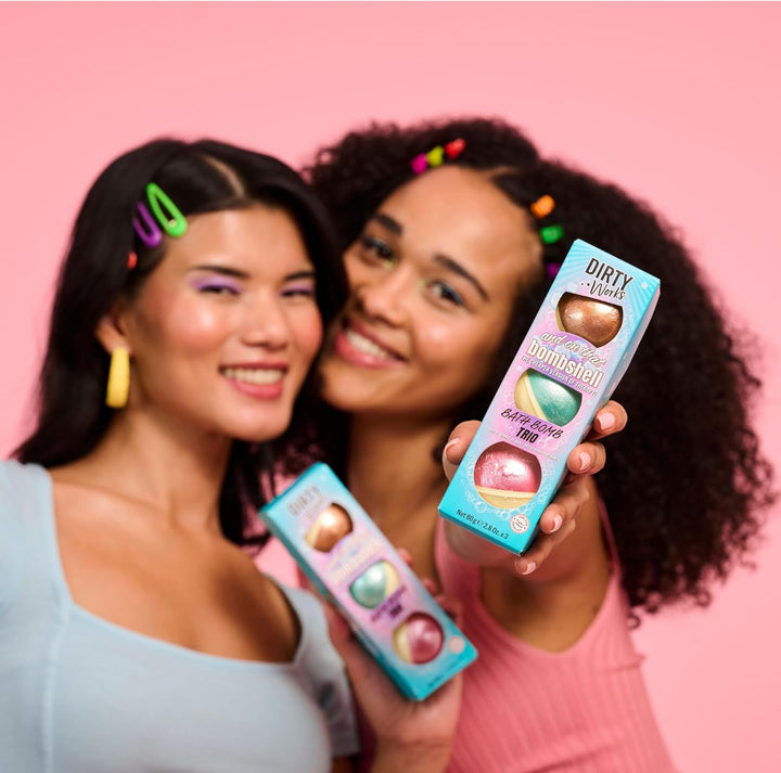 Dirty Works Trio Bath Bombs Gift Set – 3 Fizzing Bath Bombs with Essential Oils – Relaxing Aromatherapy Soak – Fun, Colorful & Moisturizing – Perfect Pampering Gift for Women & Teens