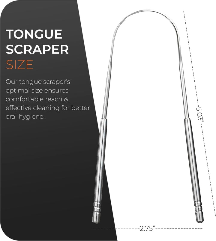 Tongue Scraper, 2 U-Shaped - Tongue Cleaner Stainless Steel, Optimal Oral Hygiene - Fresh Breath & Healthy Mouth Tongue Scrapers for Adults & Kids