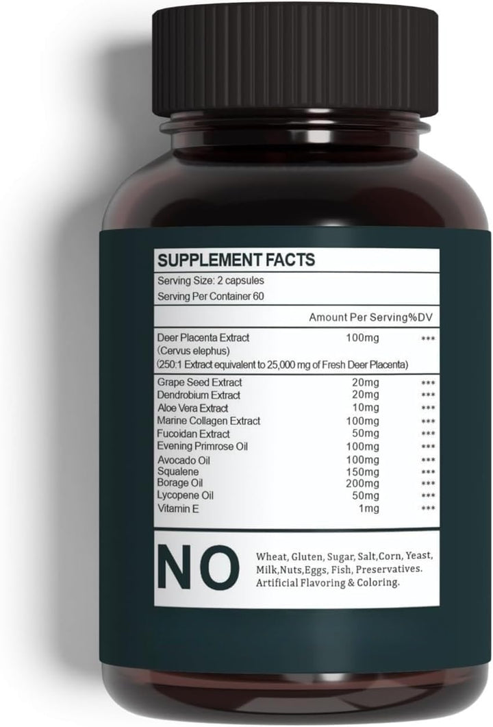 Premium Anti-Aging Deer Placenta, 25000Mg, 60 Capsules