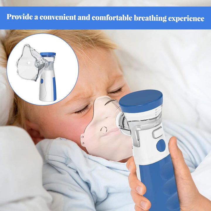 Portable Nebulizer Machine for Adults & Kids - Adjustable Silent Nebuliser with 2 Masks (1 Big + 1 Small) & Mouthpiece - Home & Travel Steam Inhaler (Blue)