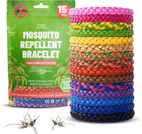 Mosquito Repellent Bracelet 15 Pack, Insect Repellent Bracelet - 300 Hours Insect Repellent Protection, Deet-Free, Mosquito Bands, Adjustable Bands for Adults & Kids