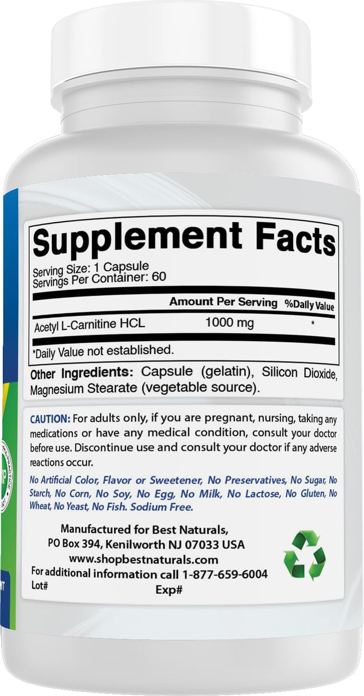 Acetyl L-Carnitine 1000 Mg 60 Capsules