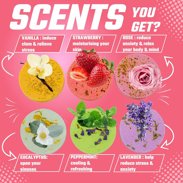 - Natural Shower Steamers Bath Bombs Fizzer Set Luxury Home Spa - Gift for Women Her Girl Girlfriend Mum Nan Wife - Lavender Rose Mint - Novelty Birthday Present Christmas Stocking Filler