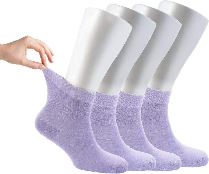 ® Women Loose Diabetic Socks | 4-Pack Neuropathy Ankle Socks for Ladies | Super Soft Eco-Friendly Bamboo Material | Durable with Seamless Toe | Multicolour Patterns | 4 Seasons