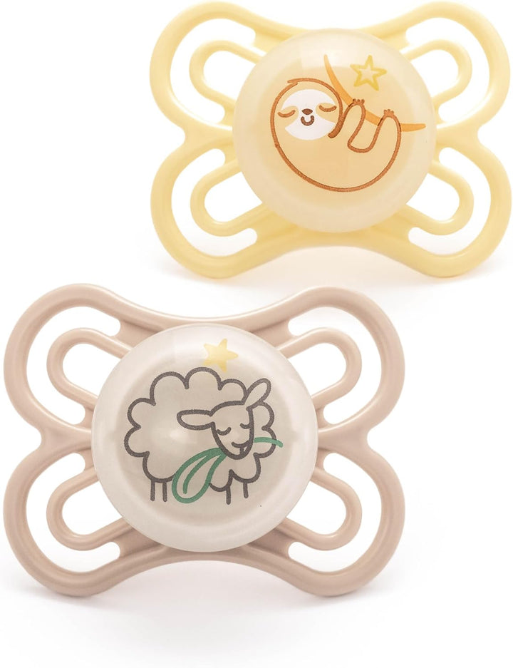 Perfect Soothers | 0-2 Months | 2 Pack | Newborn Dummies | Comes in Dummy Steriliser Case | Sustainable Materials | Baby Accessories for Newborn | Cream/White (Various Designs)
