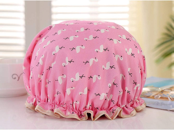 2 Pcs Bath Caps Elastic Band Double Layers Waterproof Shower Caps with Ruffled Edge Covering Ears Keeping Hair Dry Kitchen Oil-Proof Cap for Girls and Women