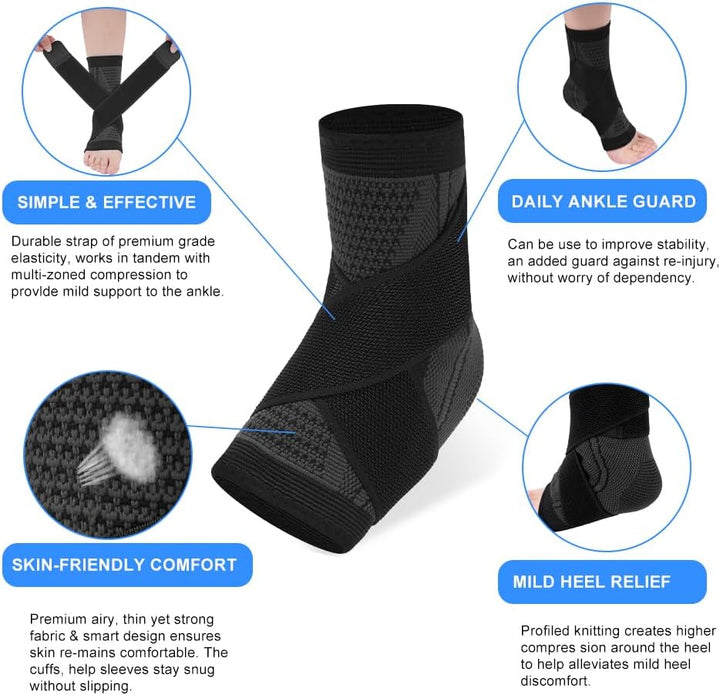 Ankle Brace, 2 Pack Ankle Support for Ligament Damage and Sprained Ankle, Achilles Tendonitis Support, Plantar Fasciitis Support Strap for Heel Pain Relief, Ankle Support Brace for Women & Men