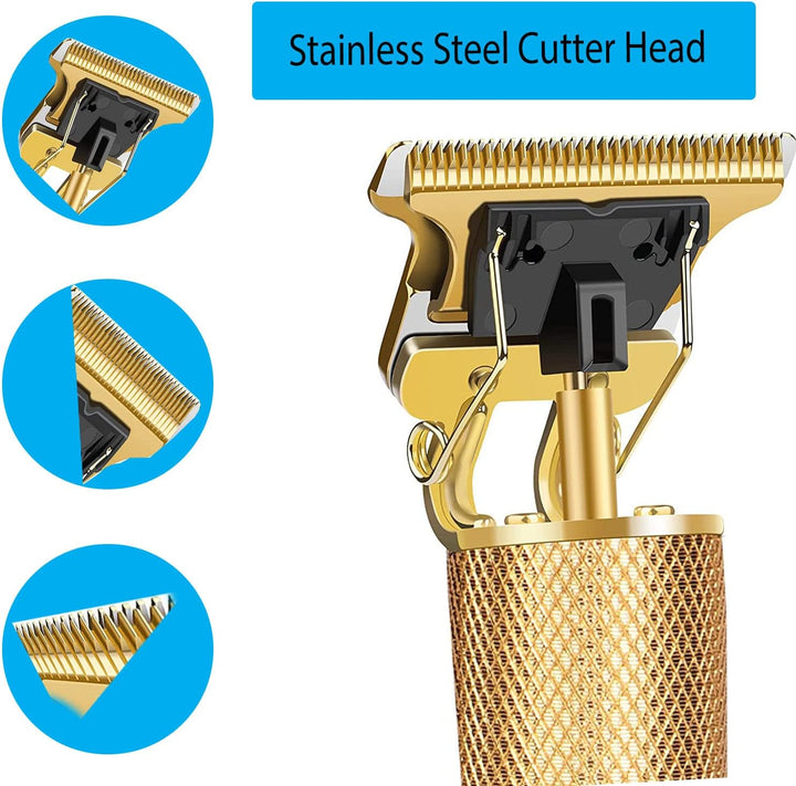 Professional T-Blade Hair Trimmer and Grooming Kit - Cordless, Rechargeable Electric Clippers for Men'S Beard and Hair Pro Barbers (Gold)