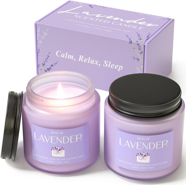 Sleep Candles Gifts for Women, Lavender Scented Candles Gift Set for Anxiety, Lavender Promotes Sleep, Chamomile Relieves Stress, Relaxation Gifts for Women